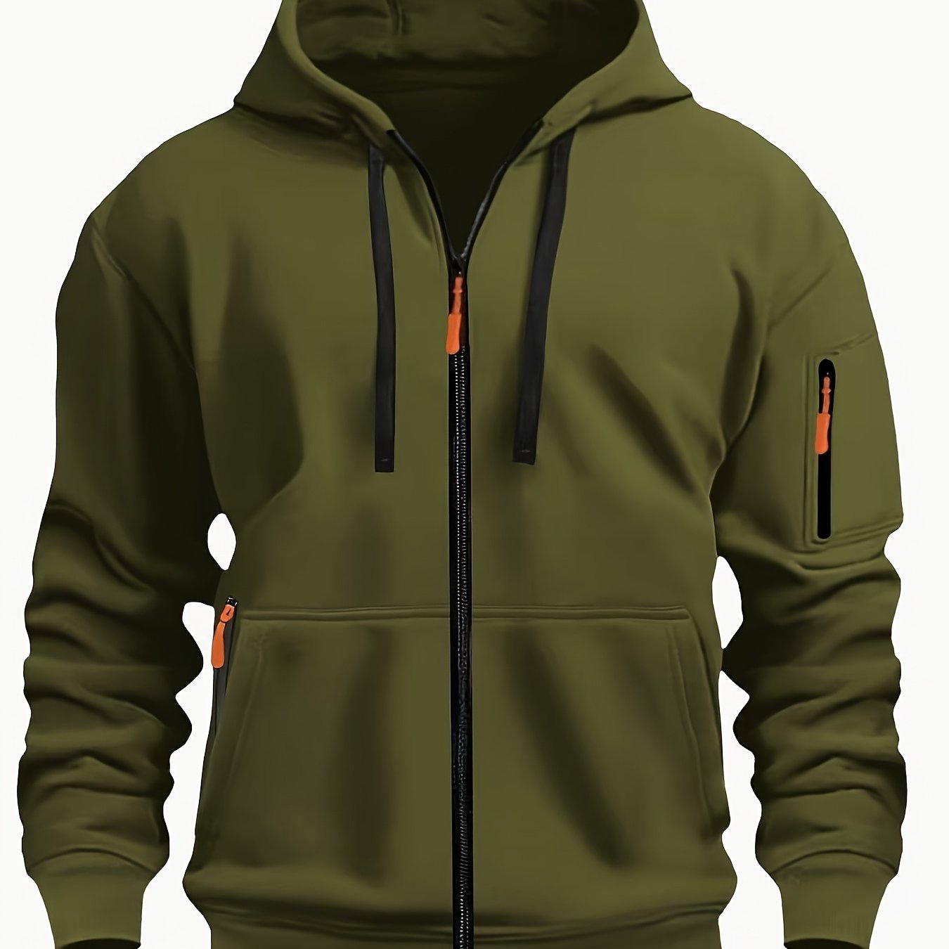 Men's Everyday Zip-Up Hoodie in army green, Relaxed Fit
