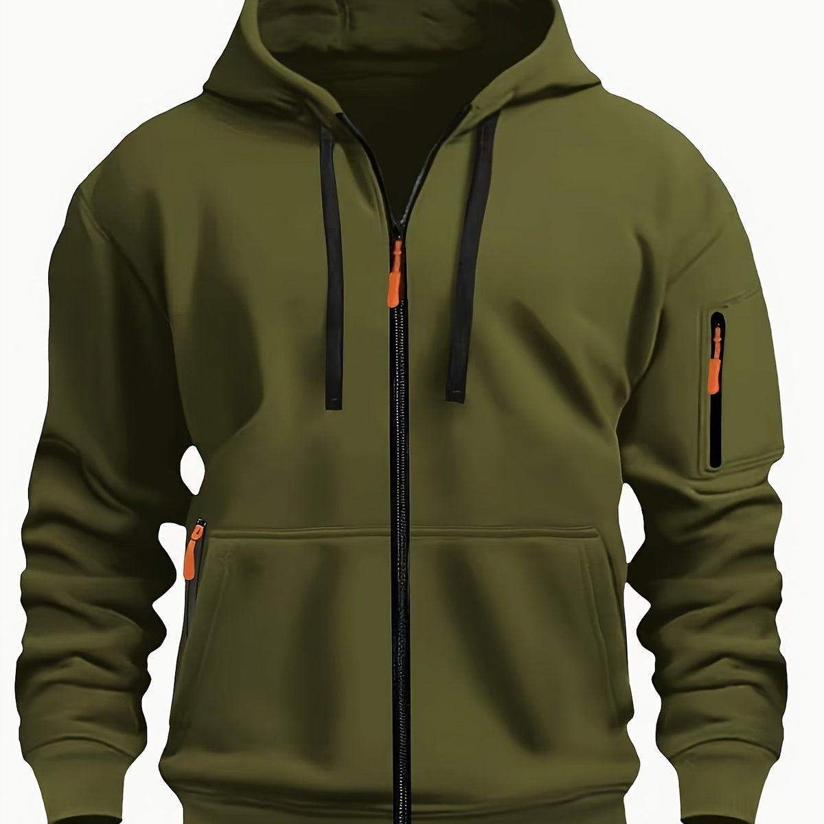 Men's Everyday Zip-Up Hoodie in army green, Relaxed Fit