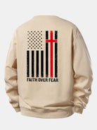 Men's Faith Over Fear Slogan Print Sweatshirt – Relaxed Fit Crew Neck - Beige
