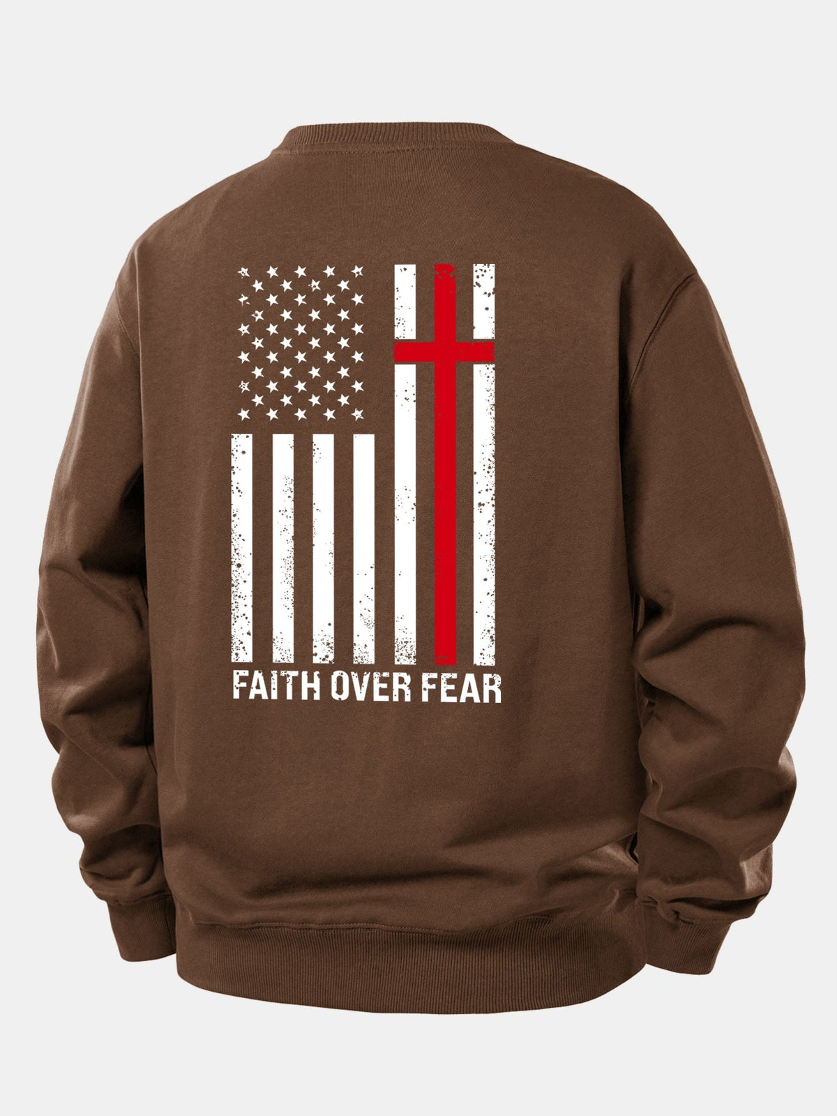 Men's Faith Over Fear Slogan Print Sweatshirt – Relaxed Fit Crew Neck - Brown