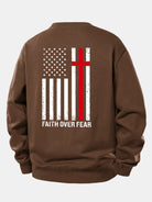 Men's Faith Over Fear Slogan Print Sweatshirt – Relaxed Fit Crew Neck - Brown