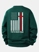 Men's Faith Over Fear Slogan Print Sweatshirt – Relaxed Fit Crew Neck - Dark Green