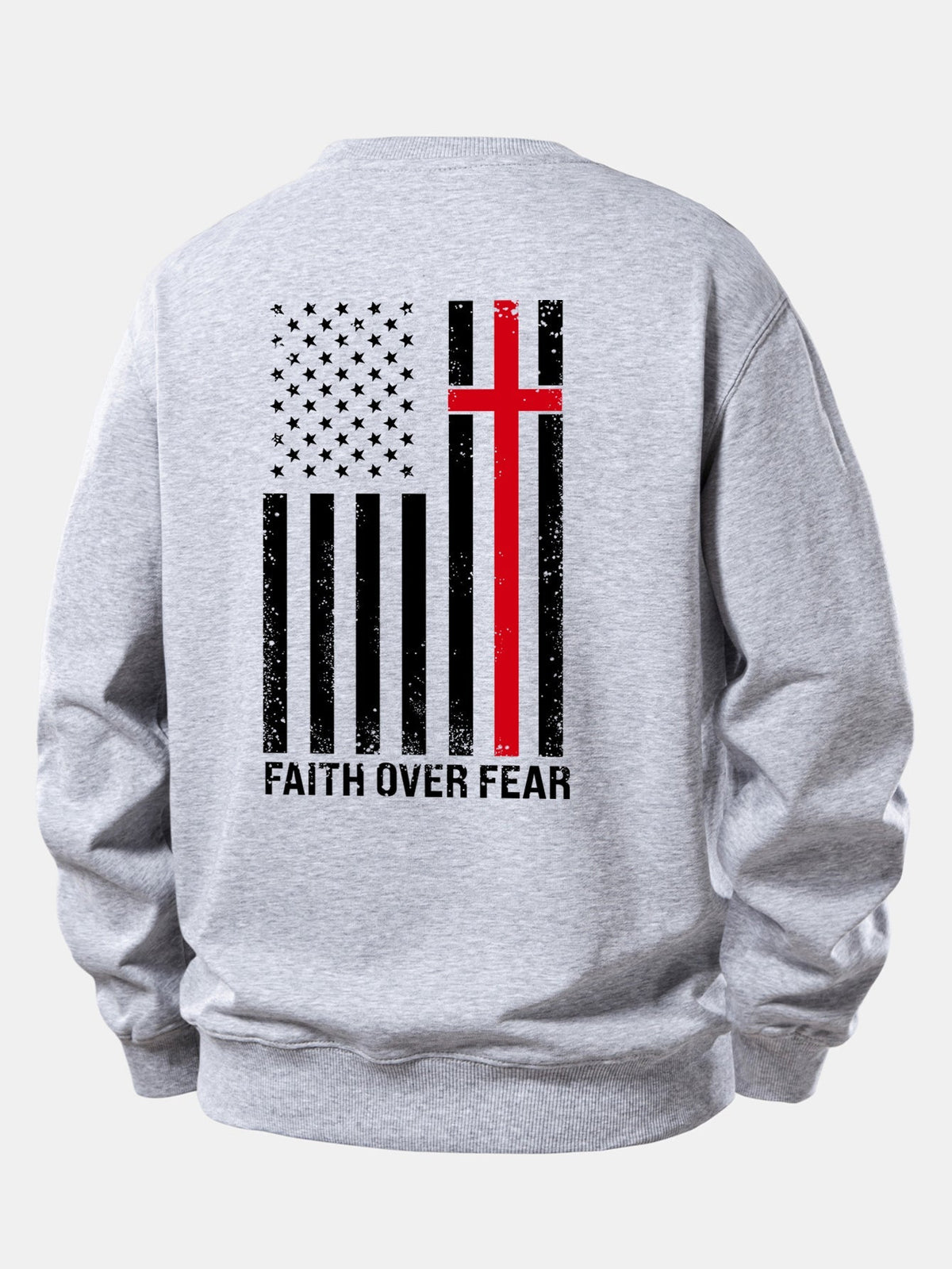 Men's Faith Over Fear Slogan Print Sweatshirt – Relaxed Fit Crew Neck - Grey