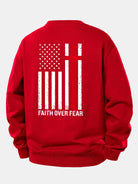 Men's Faith Over Fear Slogan Print Sweatshirt – Relaxed Fit Crew Neck - Red