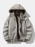 Men's Faux Suede Hooded Winter Jacket – Relaxed Fit Teddy Fleece Linin - Grey