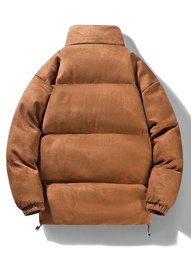 Men's Faux Suede Puffer Jacket – High Funnel Neck Winter Coat