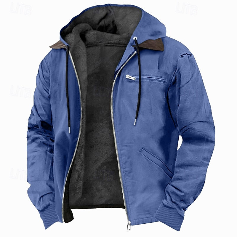 Men's Fleece-Lined Hooded Jacket in blue, Warm Everyday Comfort