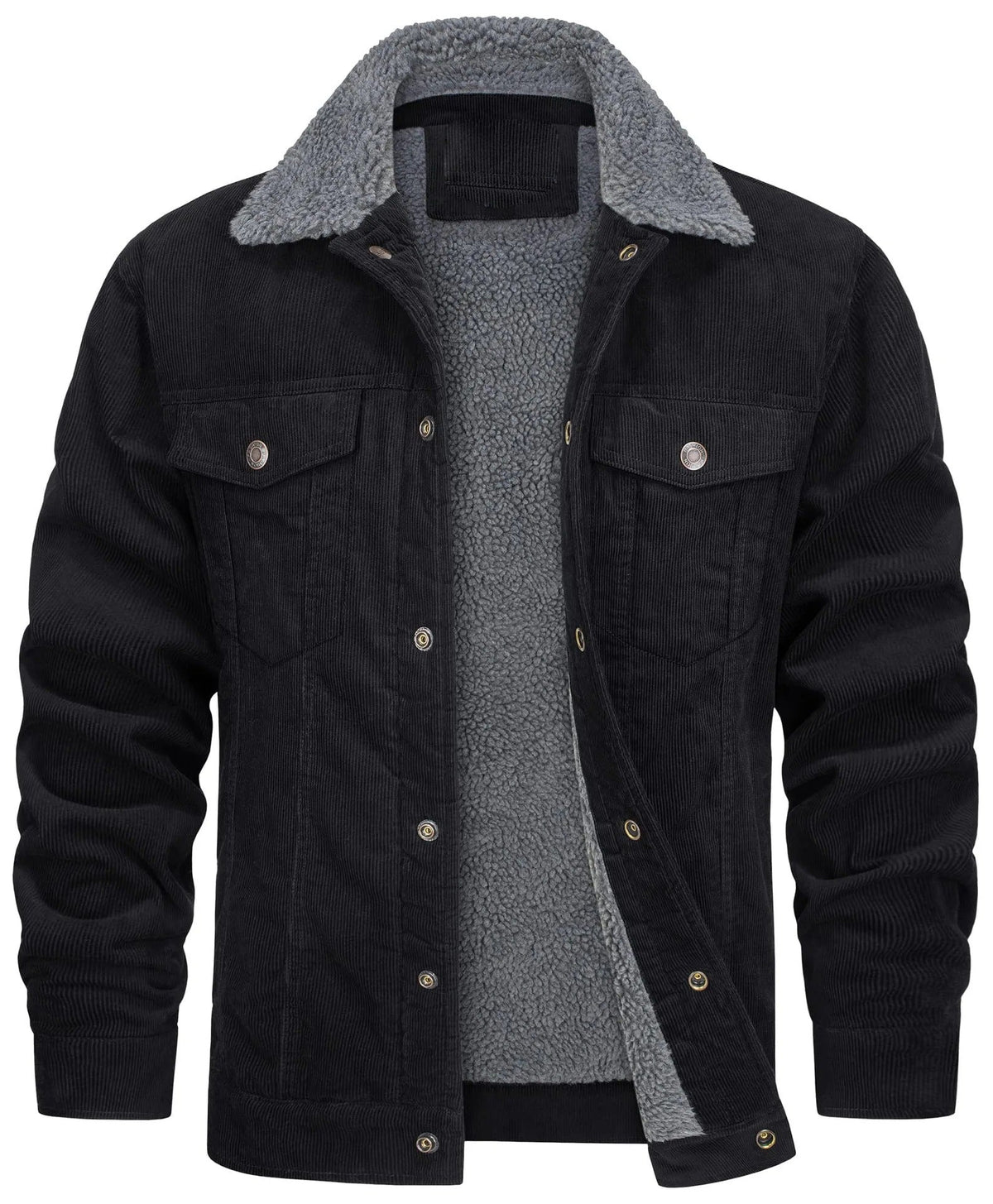 Men's Fleece Lined Trucker Jacket in black/grey, Teddy Collar