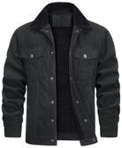 Men's Fleece Lined Trucker Jacket in black, Teddy Collar