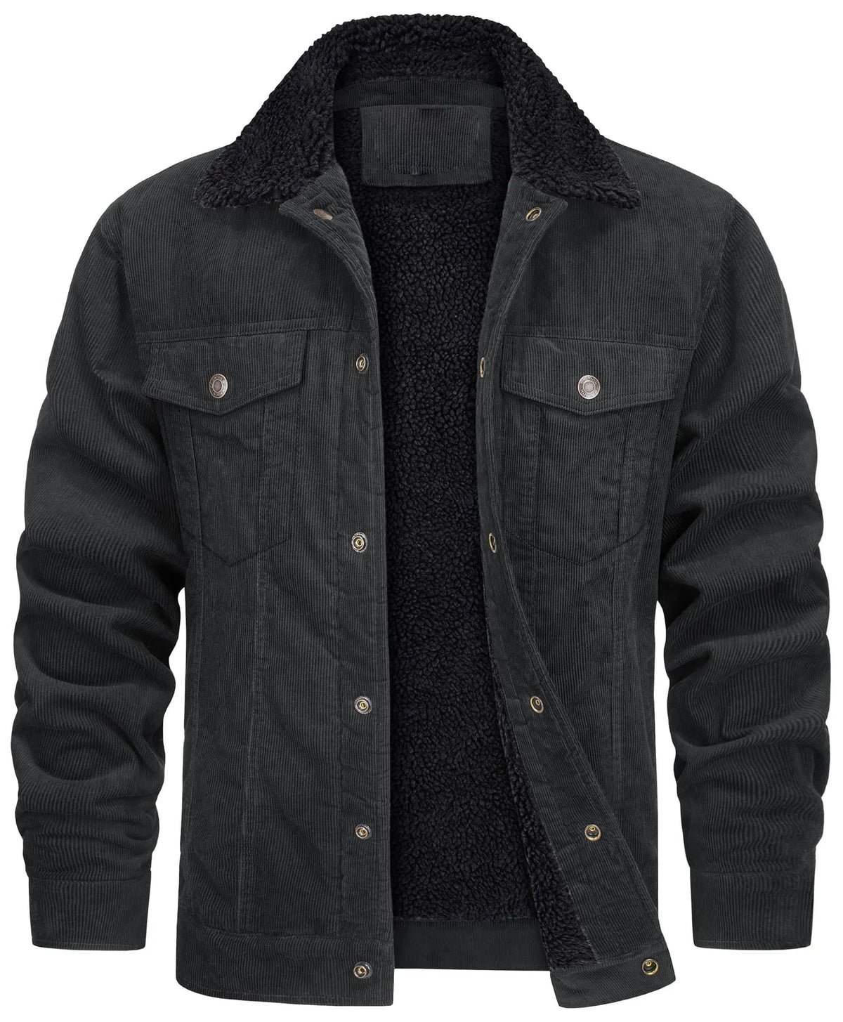 Men's Fleece Lined Trucker Jacket in black, Teddy Collar