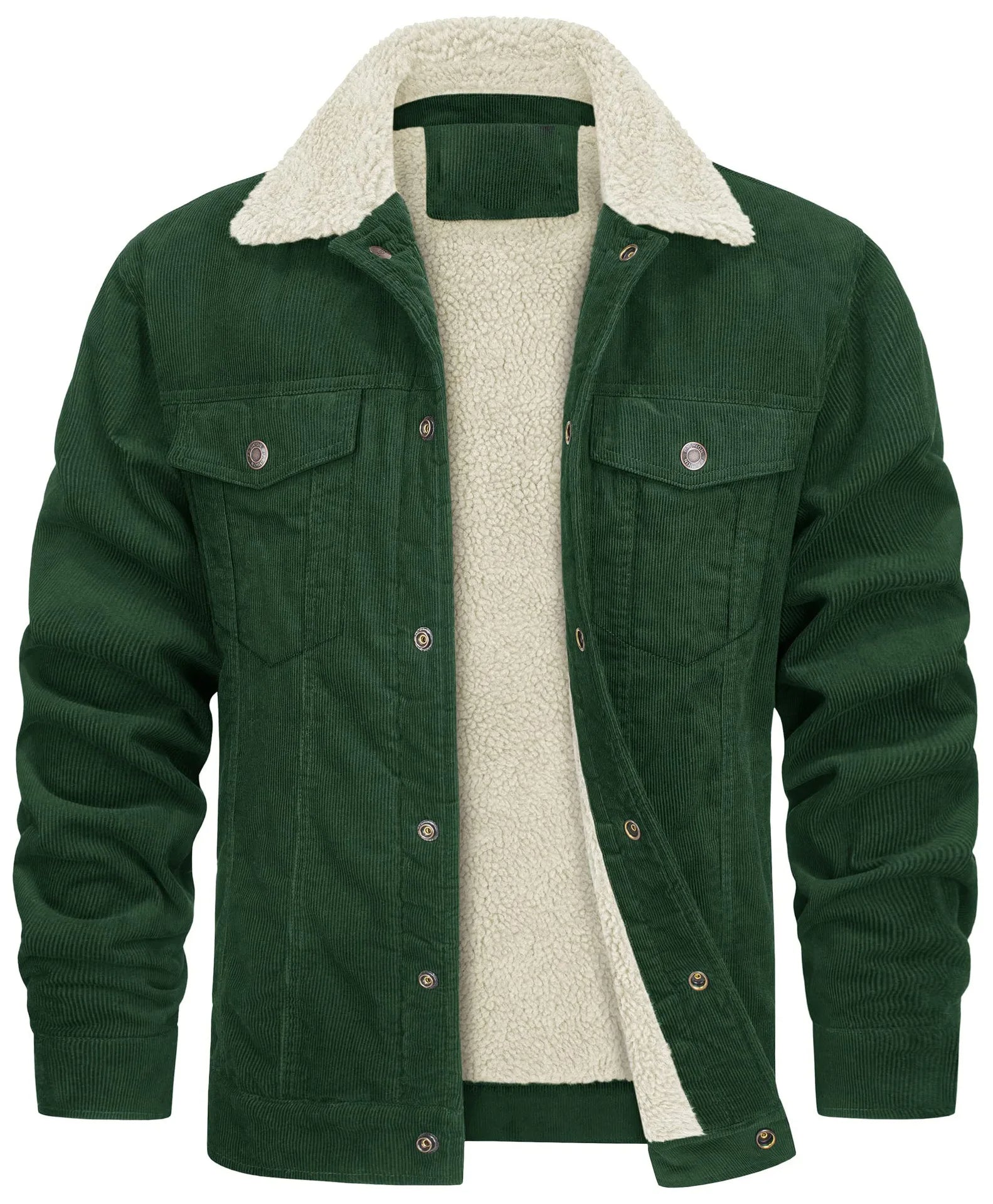Men's Fleece Lined Trucker Jacket in green, Teddy Collar