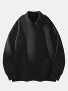 Men's Geometric Jacquard Polo Sweatshirt in black, Relaxed Fit Diamond Pattern