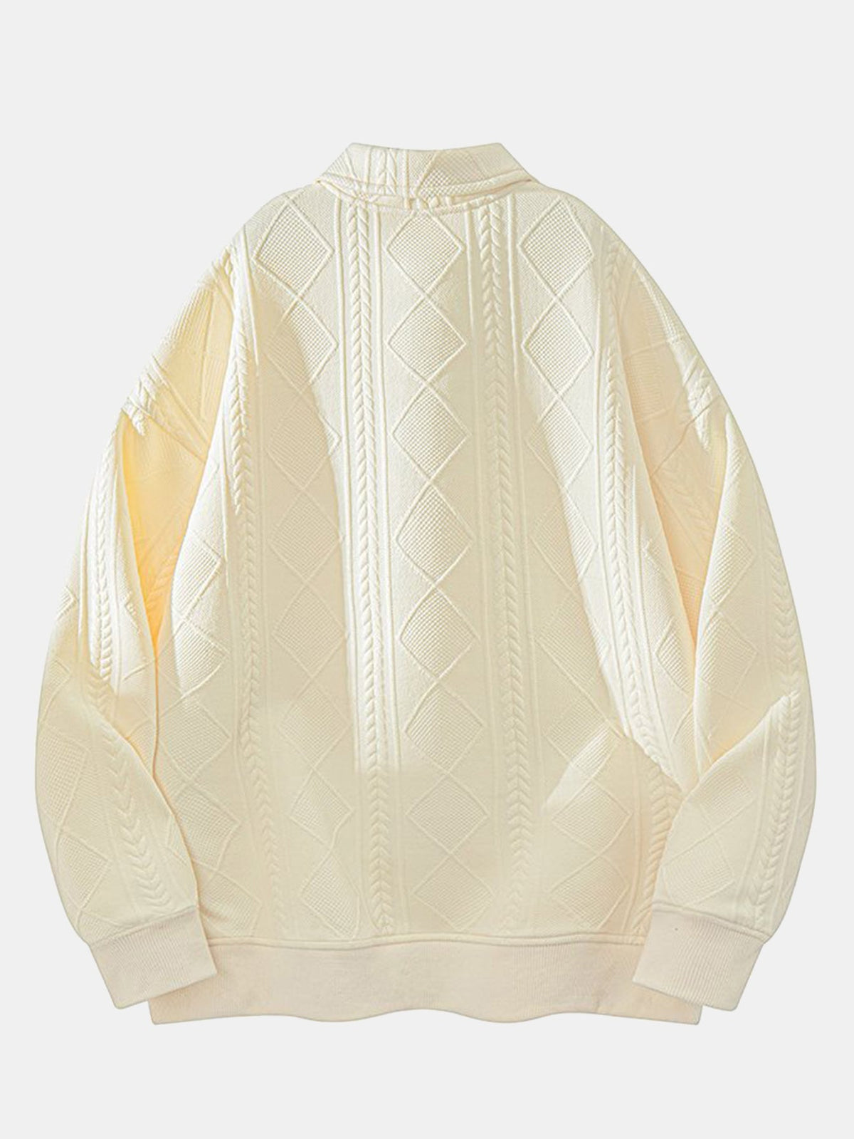 Men's Geometric Jacquard Polo Sweatshirt in cream, Relaxed Fit Diamond Pattern
