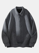 Men's Geometric Jacquard Polo Sweatshirt in dark grey, Relaxed Fit Diamond Pattern