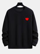 Men's Heart Print Crew Neck Sweatshirt – Relaxed Fit Cotton Blend - Black