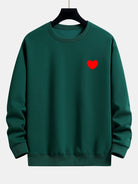 Men's Heart Print Crew Neck Sweatshirt – Relaxed Fit Cotton Blend - Dark Green