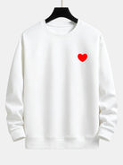 Men's Heart Print Crew Neck Sweatshirt – Relaxed Fit Cotton Blend - White