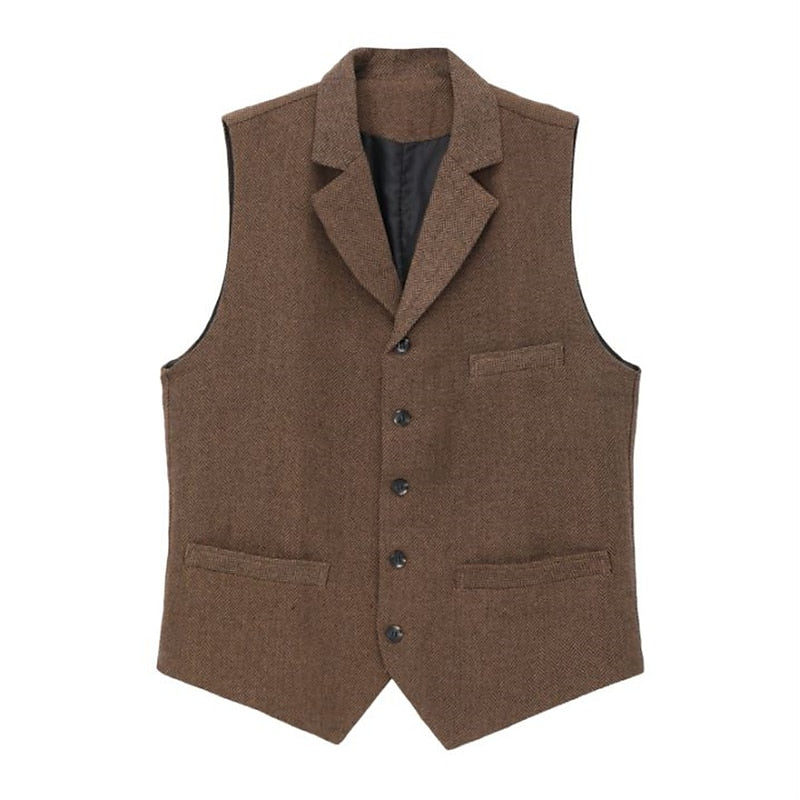 Men's Herringbone Tailored Waistcoat - Classic V-Neck