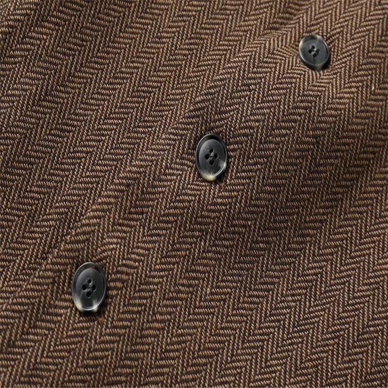 Men's Herringbone Tailored Waistcoat - Classic V-Neck