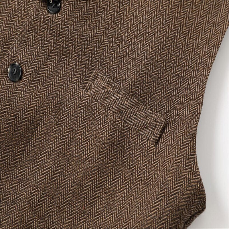Men's Herringbone Tailored Waistcoat - Classic V-Neck