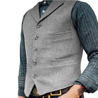 Men's Herringbone Tailored Waistcoat - Classic V-Neck