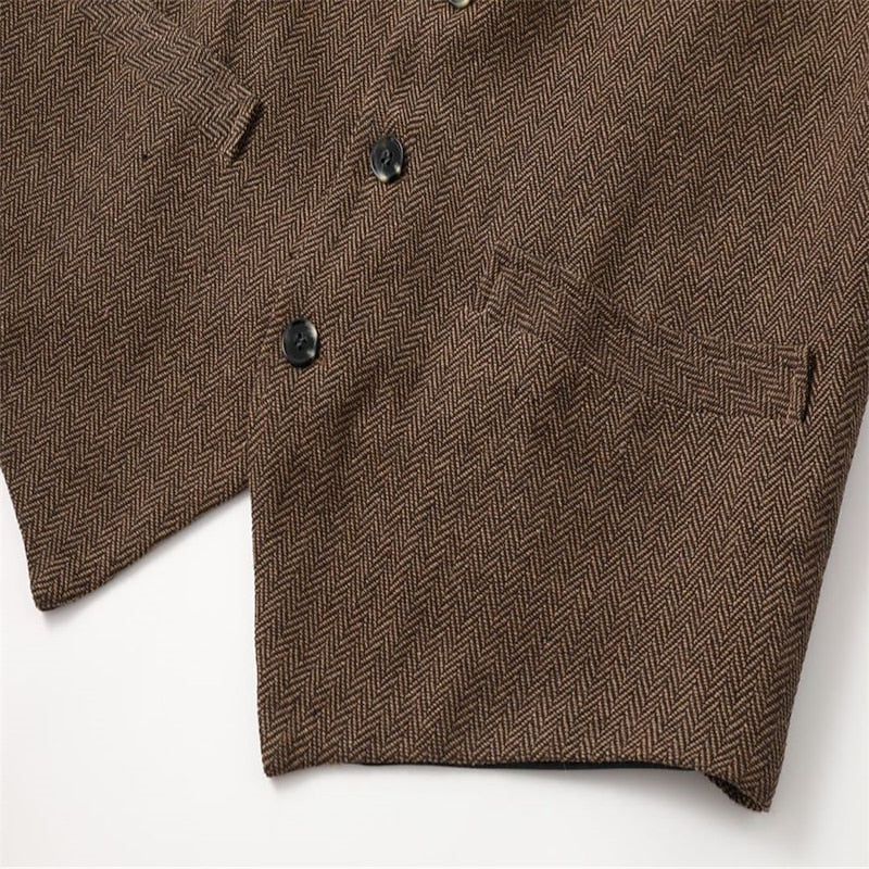 Men's Herringbone Tailored Waistcoat - Classic V-Neck