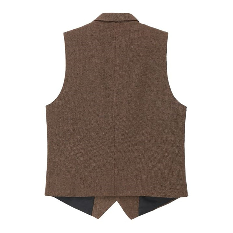 Men's Herringbone Tailored Waistcoat - Classic V-Neck