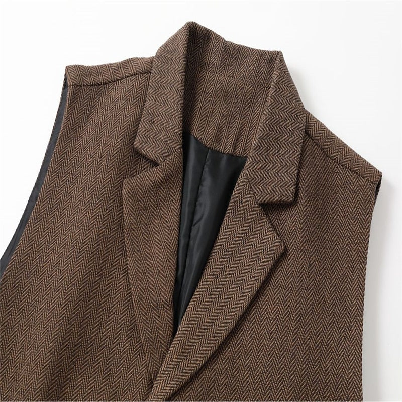 Men's Herringbone Tailored Waistcoat - Classic V-Neck