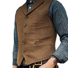 Men's Herringbone Tailored Waistcoat in light coffee, Classic V-Neck