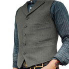 Men's Herringbone Tailored Waistcoat in light grey, Classic V-Neck