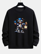Men's Hip Hop Teddy Bear Graphic Sweatshirt – Relaxed Fit Crew Neck - Black