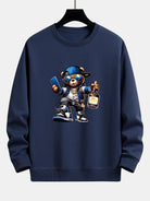Men's Hip Hop Teddy Bear Graphic Sweatshirt – Relaxed Fit Crew Neck - Navy