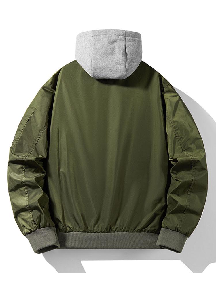 Men's Hooded Bomber Jacket – Contrast Lining Zip-Up