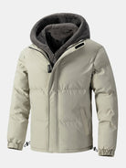 Men's Hooded Puffer Jacket with Teddy Fleece Lining – Winter Warmth - Beige