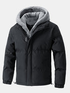 Men's Hooded Puffer Jacket with Teddy Fleece Lining – Winter Warmth - Black