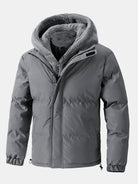 Men's Hooded Puffer Jacket with Teddy Fleece Lining – Winter Warmth - Grey