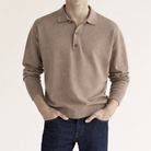 Men's Knitted Polo Shirt Long Sleeve in beige, Relaxed Fit