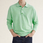 Men's Knitted Polo Shirt Long Sleeve in green, Relaxed Fit
