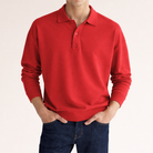 Men's Knitted Polo Shirt Long Sleeve in red, Relaxed Fit
