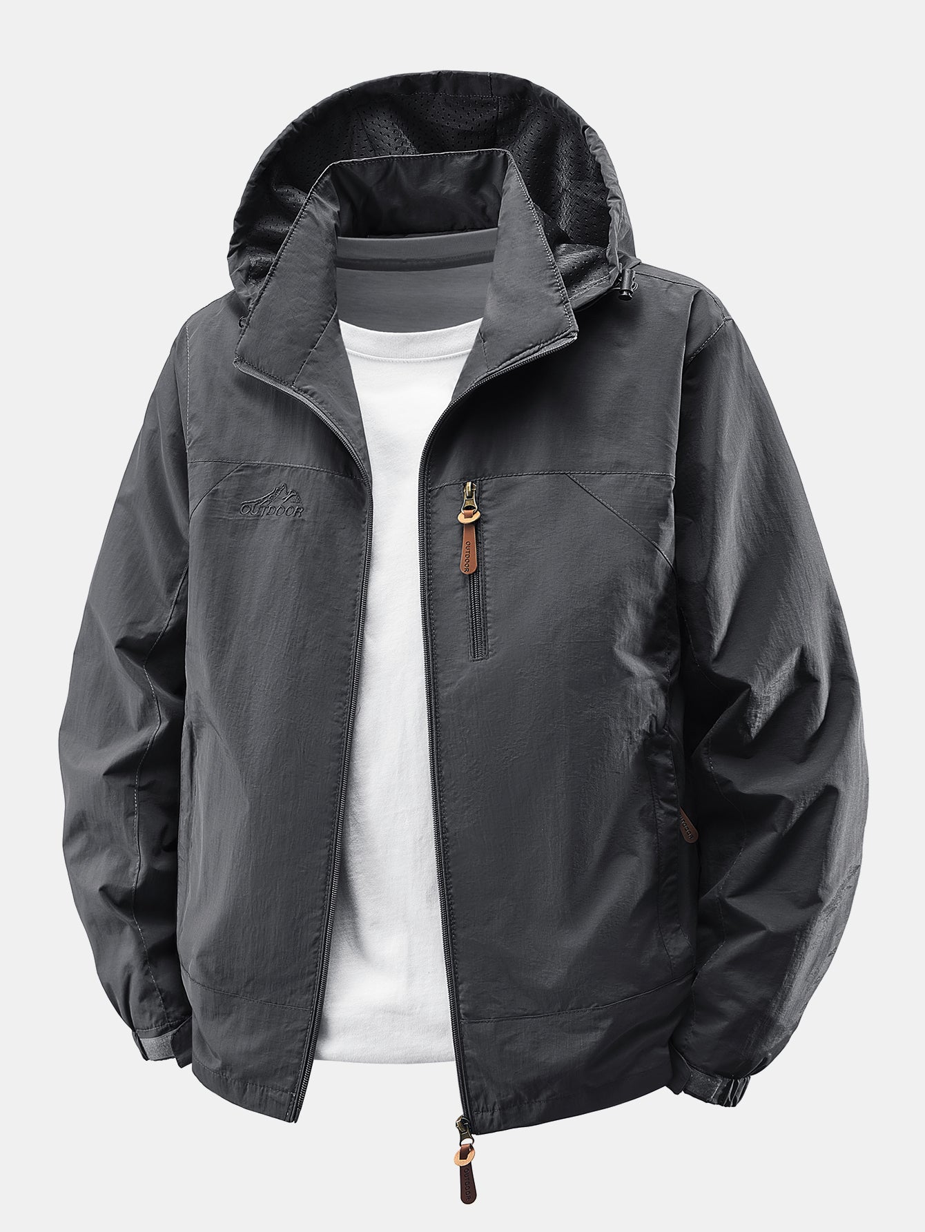 Men's Lightweight Nylon Windbreaker Jacket – Relaxed Fit Zip-Up - Grey