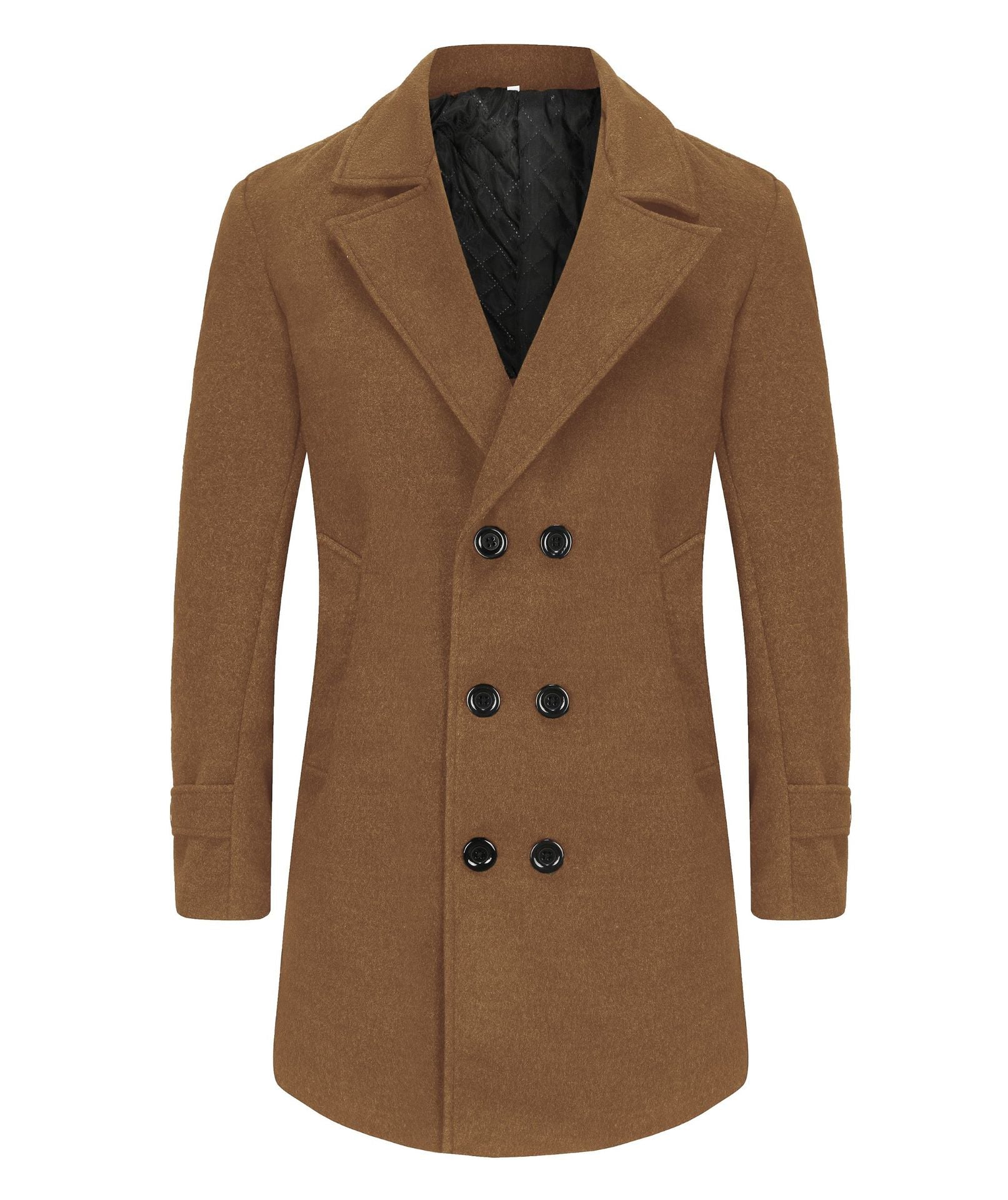 Men's Long Double Breasted Winter Coat in camel, Tailored Fit
