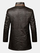Men's Long Faux Leather Winter Coat – Stand Collar Overcoat