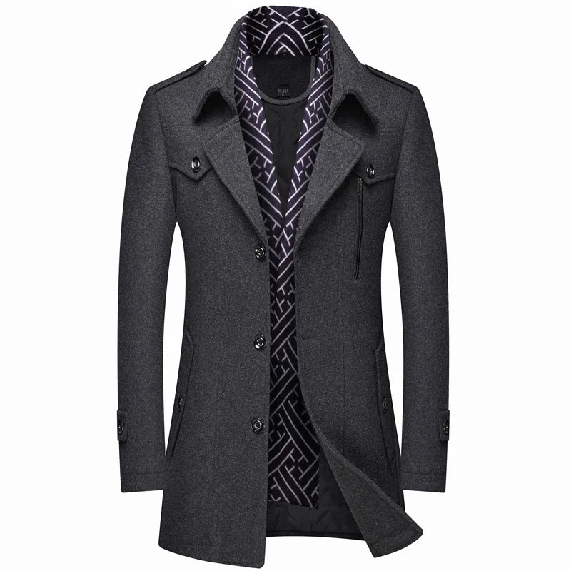 Men's Long Winter Coat with Quilted Lining – Tailored Smart - Grey