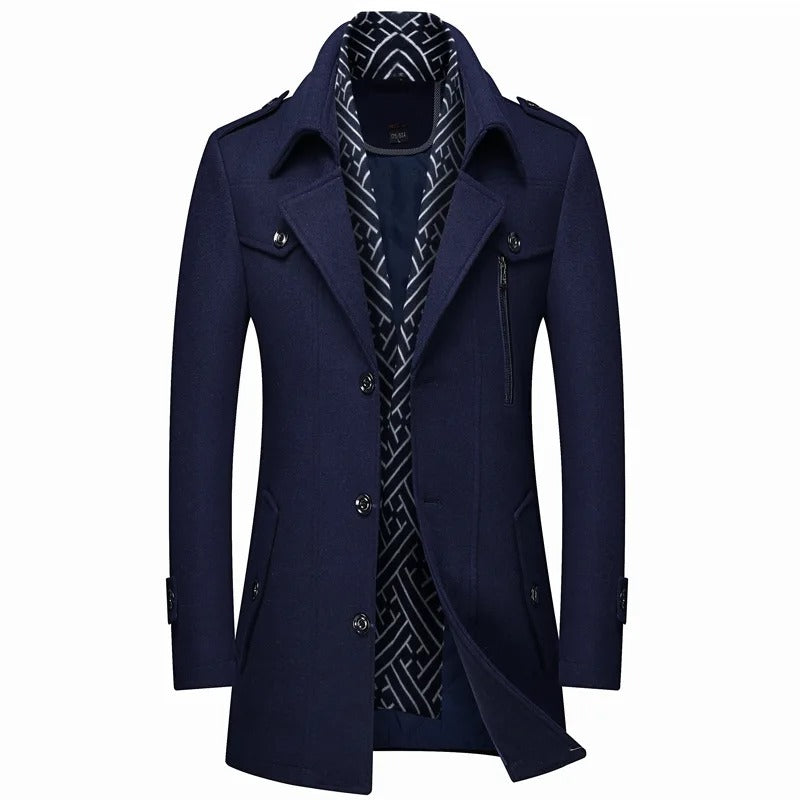 Men's Long Winter Coat with Quilted Lining – Tailored Smart - Navy