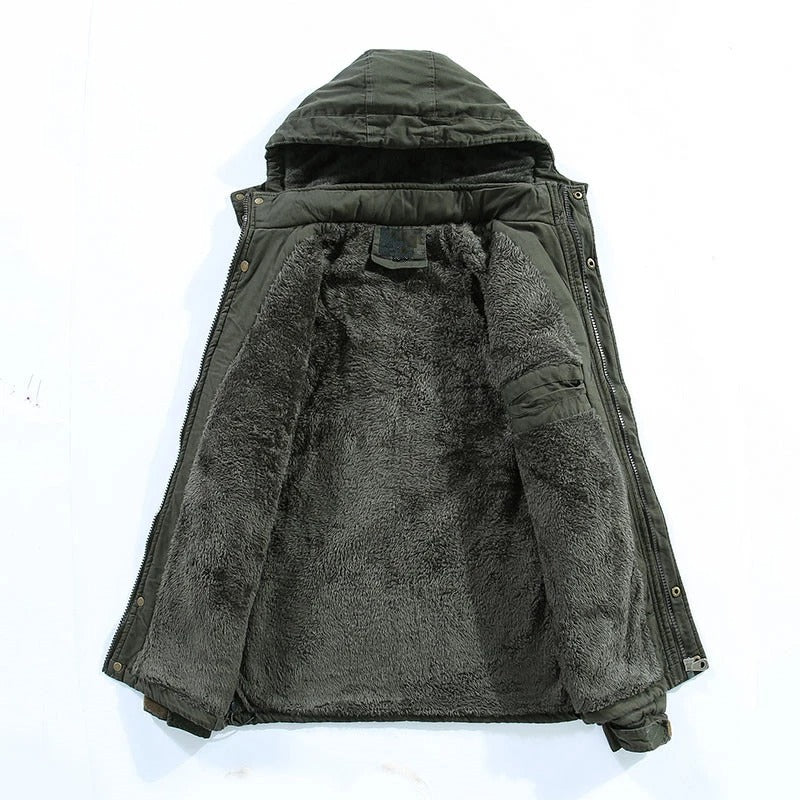 Men's Longline Hooded Winter Jacket - Fleece Lined