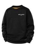 Men's Milano Print Teddy Fleece Sweatshirt – Crew Neck Regular Fit - Black