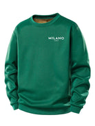 Men's Milano Print Teddy Fleece Sweatshirt – Crew Neck Regular Fit - Dark Green