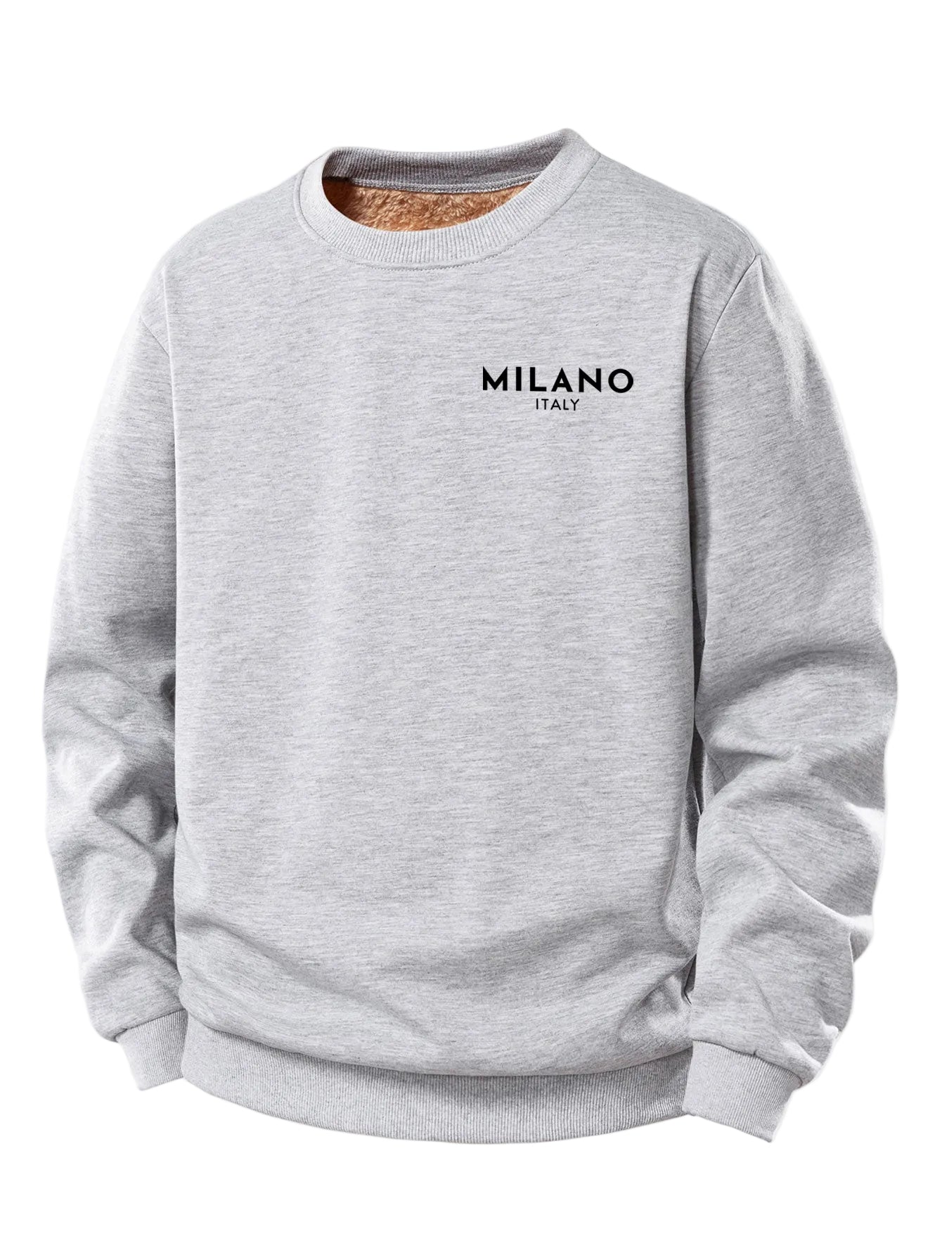 Men's Milano Print Teddy Fleece Sweatshirt – Crew Neck Regular Fit - Light Grey