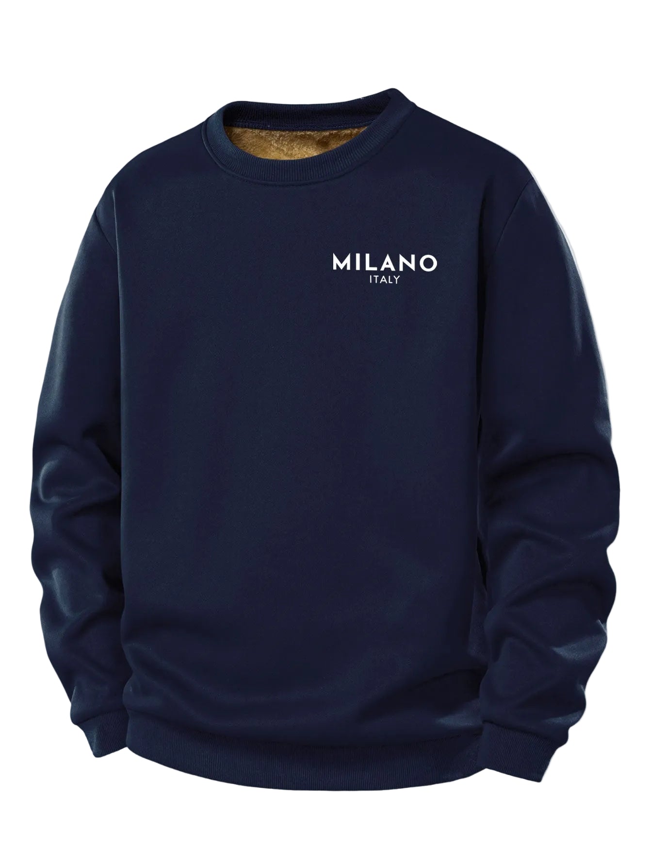 Men's Milano Print Teddy Fleece Sweatshirt – Crew Neck Regular Fit - Navy