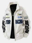 Men's Motorsport Racing Bomber Jacket – Relaxed Fit Zip-Up - Beige